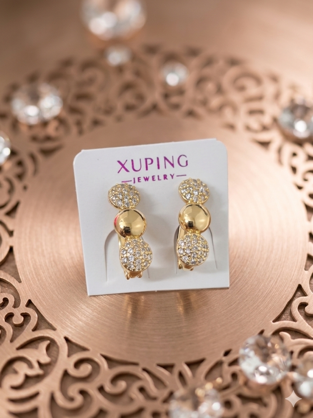 Xuping Gold Crystal Ball Drop Earrings - Gold